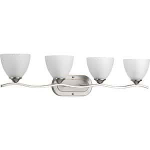 Laird Collection 33 in. 4-Light Brushed Nickel Etched Glass Traditional Bathroom Vanity Light