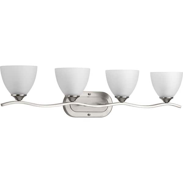 Progress Lighting Laird Collection 33 in. 4-Light Brushed Nickel Etched Glass Traditional Bathroom Vanity Light