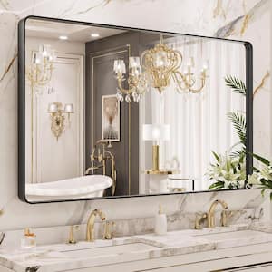 51 in. W. x 30 in. H Rectangular Framed French Cleat Wall Mounted Tempered Glass Bathroom Vanity Mirror in Matte Black