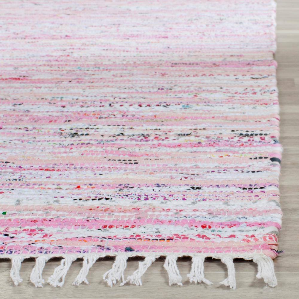 Light Pink and Multi Handwoven Cotton Wool Runner Rug