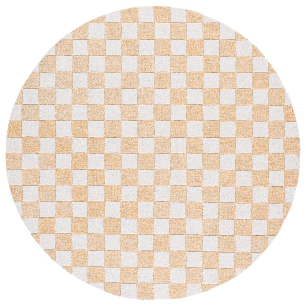 SAFAVIEH Ebony 6 ft. x 6 ft. Gold/Ivory Checkered Geometric Round Area ...