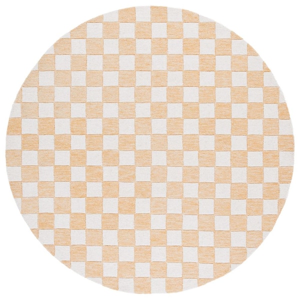 Ebony 6 ft. x 6 ft. Gold/Ivory Checkered Geometric Round Area Rug