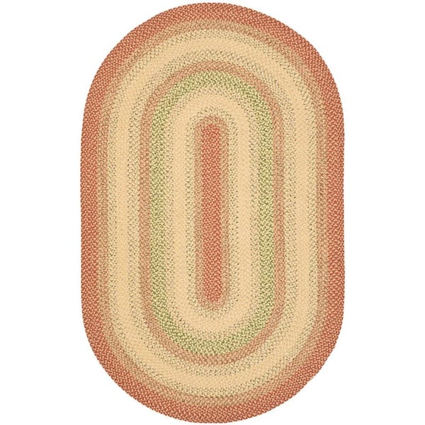 SAFAVIEH Braided Rust/Multi Doormat 3 ft. x 5 ft. Oval Border Area Rug