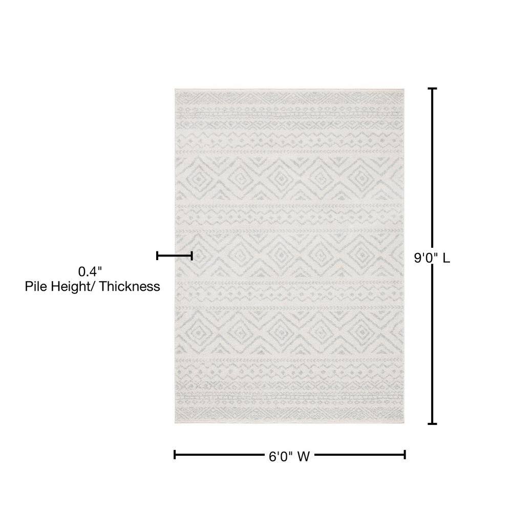 Ivory and Light Grey Geometric 6' x 9' Synthetic Area Rug