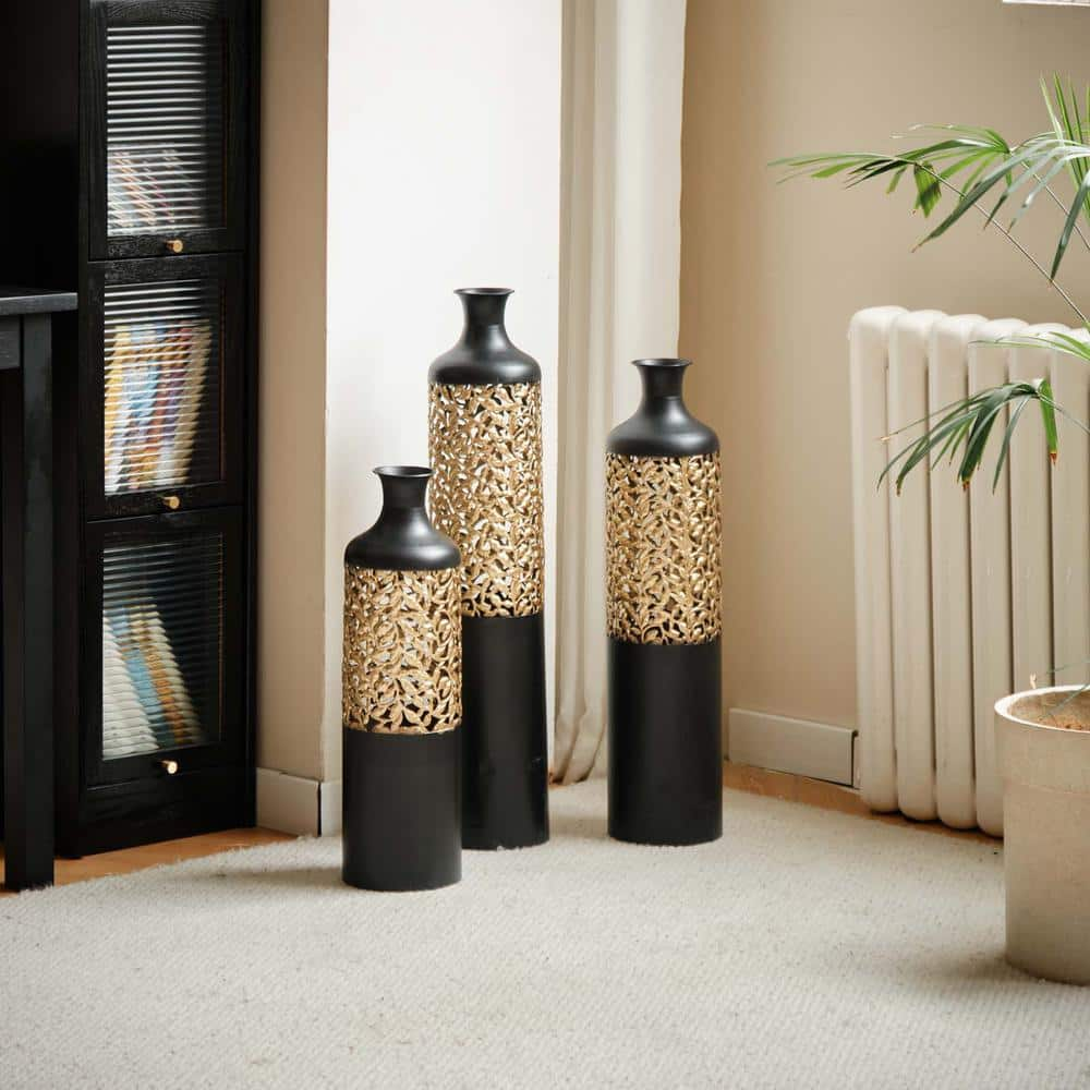 5 selling in W, 21 in H Stoneware Modern Vase, Teal, 1-piece, Tall Cylindrical, Eye-Catching Black And White Geometric Pattern, Small Round Mouth