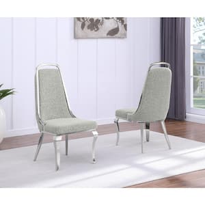 Bora Rich Grey Boucle Fabric Side Chair (Set of 2) with Silver Legs