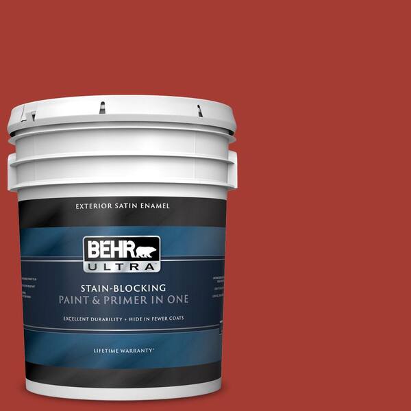 BEHR ULTRA 5 gal. #UL110-16 Bijou Red Satin Enamel Exterior Paint and Primer in One