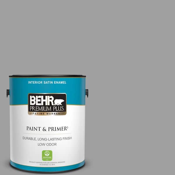 BEHR PREMIUM PLUS 1 gal. #T11-1 Grayve Yard Satin Enamel Low Odor Interior Paint & Primer