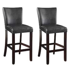 44.5 in. Cappuccino Brown High Back Wood Frame Comfortable Bar Stool with Leather Seat (Set of 2)
