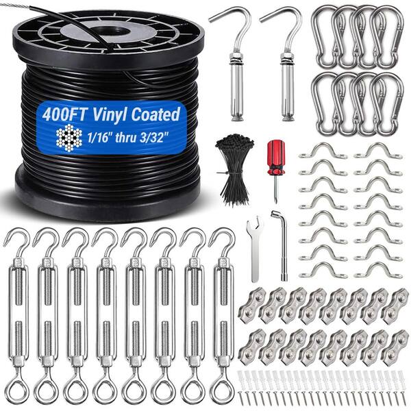 String Light Hanging Kit 200FT - Outdoor Guide Wire With Stainless Steel Cable & Accessories