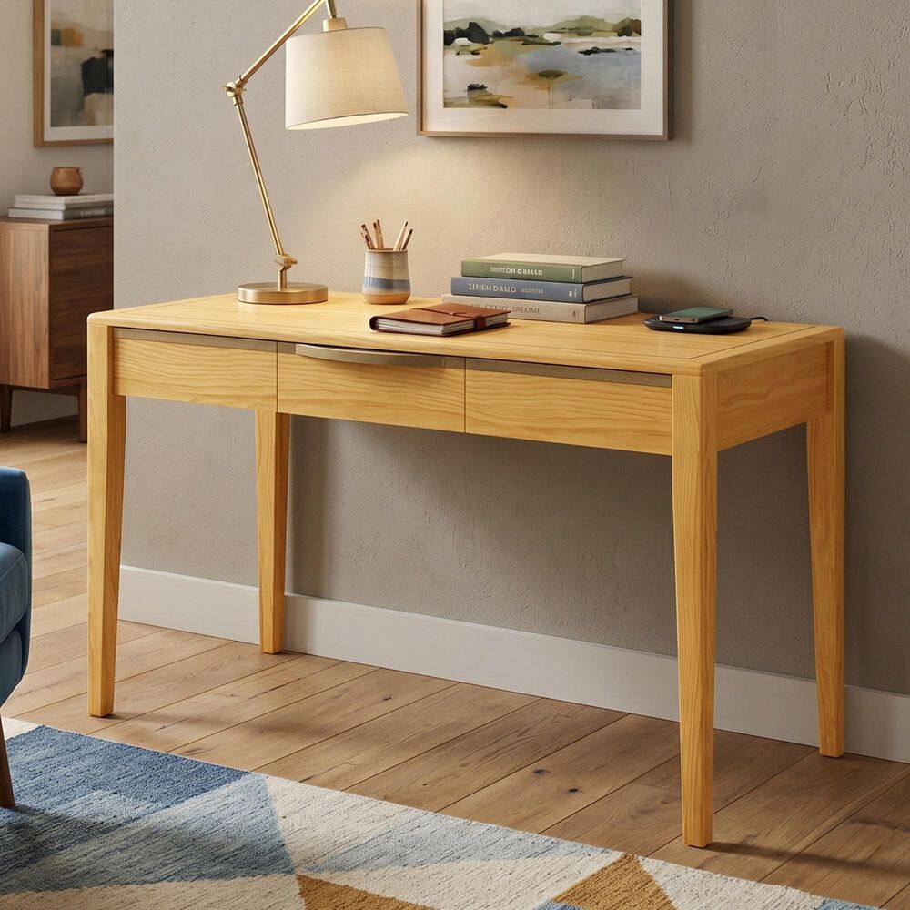 Langton Modern Rustic 59.25 in. Rectangular Natural Finish Wood Office Writing Desk Console Table with Drawers