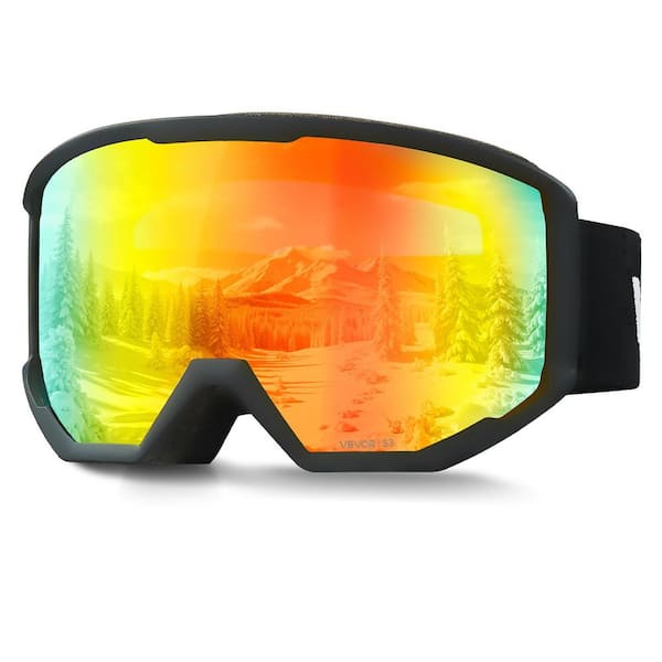 Ski Goggles, Cylindrical Orange Revo Lens OTG Anti-Fog Snow Goggles for Men Women Youth, Ventilated TPU Frame