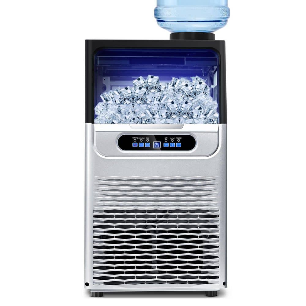 90LB. Commercial Ice Maker in Stainless Steel, Self-Cleaning, Scoop, Ideal for Home Bar Offices
