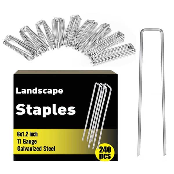 6 in. Galvanized Garden Staples, 240-Pack Heavy Duty U-Shaped Landscape Pins for Lawn, Fence, Tent
