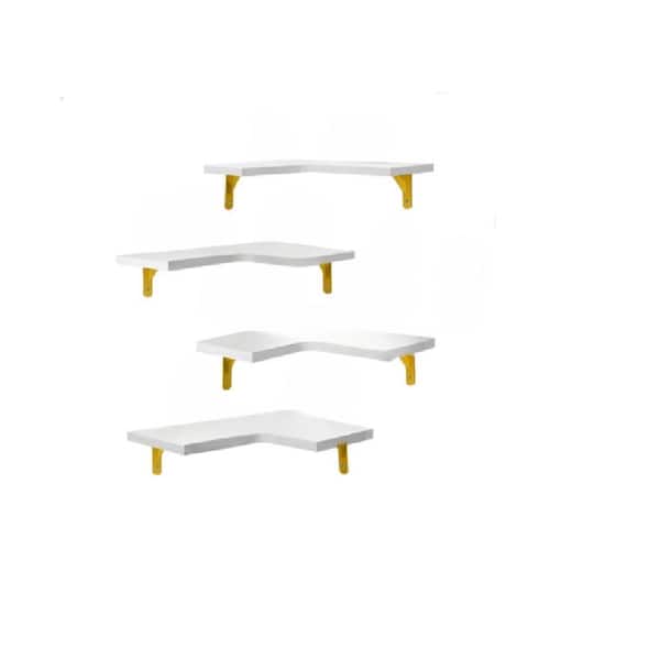 Afoxsos 11.4 in. H Wood Floating Corner 4-Shelf Wall Mount Set of 4 for Home Decoration in White