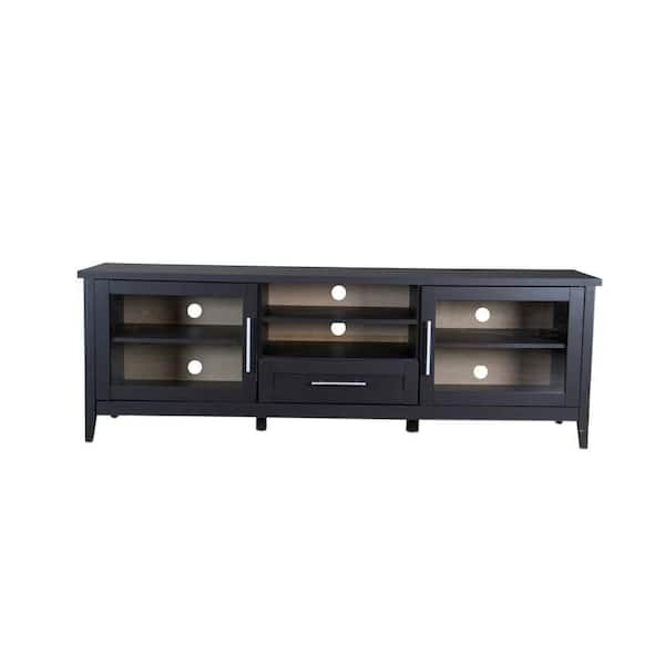 Baxton Studio Baxton 71 in. Dark Brown Wood TV Stand with 1 Drawer Fits TVs Up to 35 in. with Storage Doors