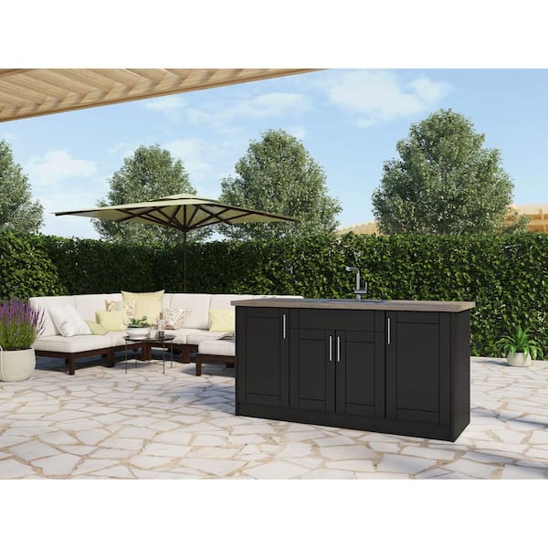 WeatherStrong Sanibel Pitch Black 13-Piece 67.25 in. x 34.5 in. x 25.5 in. Outdoor Kitchen Cabinet Island Set