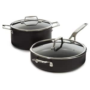 Essentials 4-Piece Hard Anodized Aluminum Nonstick Cookware Simmer Set in Black with Glass Lids