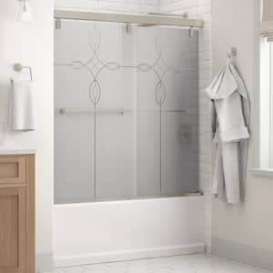 Mod 60 in. x 59-1/4 in. Soft-Close Frameless Sliding Bathtub Door in Nickel with 1/4 in. Tempered Tranquility Glass