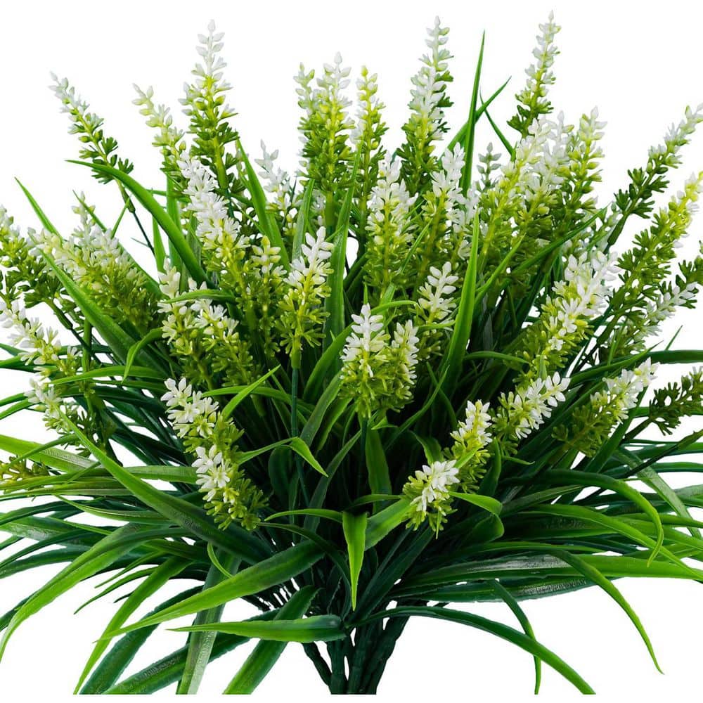 13.8 in. White Outdoor Artificial Lavender Flower UV Resistant 24 Bundles