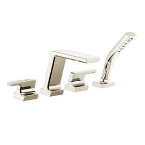 Pivotal 2-Handle Deck-Mount Roman Tub Faucet Trim Kit in Lumicoat Polished Nickel with Hand Shower (Valve Not Included)