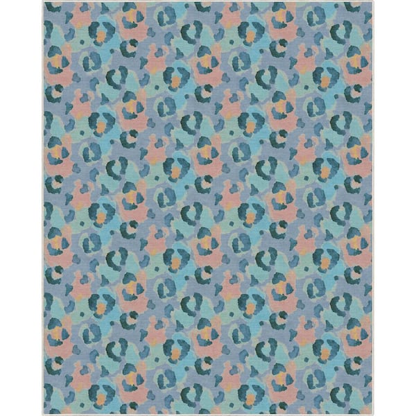 Well Woven Blue Coral 5 ft. x 7 ft. Animal Prints Leopard Contemporary Pattern Area Rug