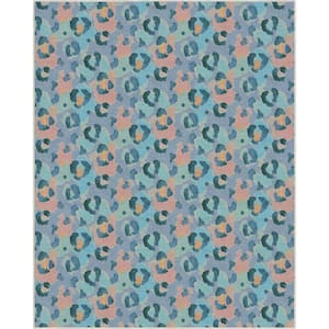 Blue Coral 7 ft. 10 in. x 9 ft. 10 in. Animal Prints Leopard Contemporary Pattern Area Rug