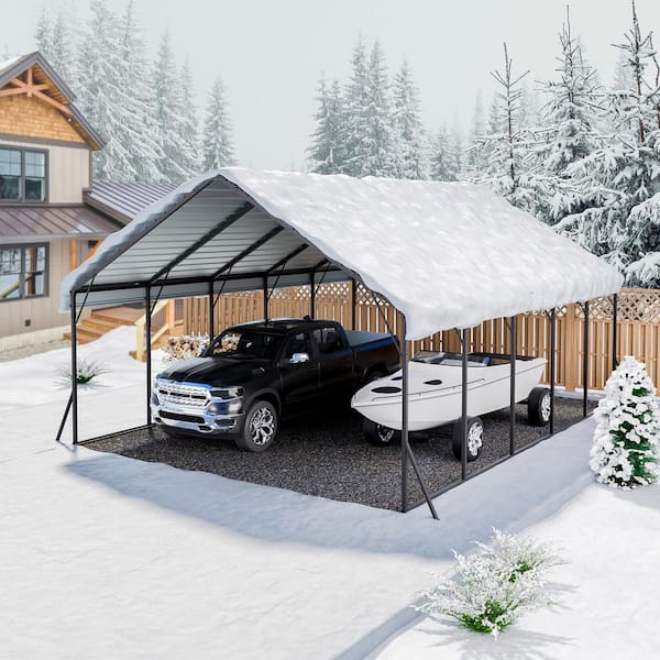 Heavy Duty Metal Carport, Car Garage Shade with Removable Sidewalls, 20 x 24ft. Outdoor Carport with Sturdy Frame & Roof