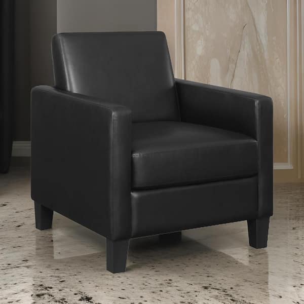 Benjara Black Faux Leather Accent Chair with Angled Back