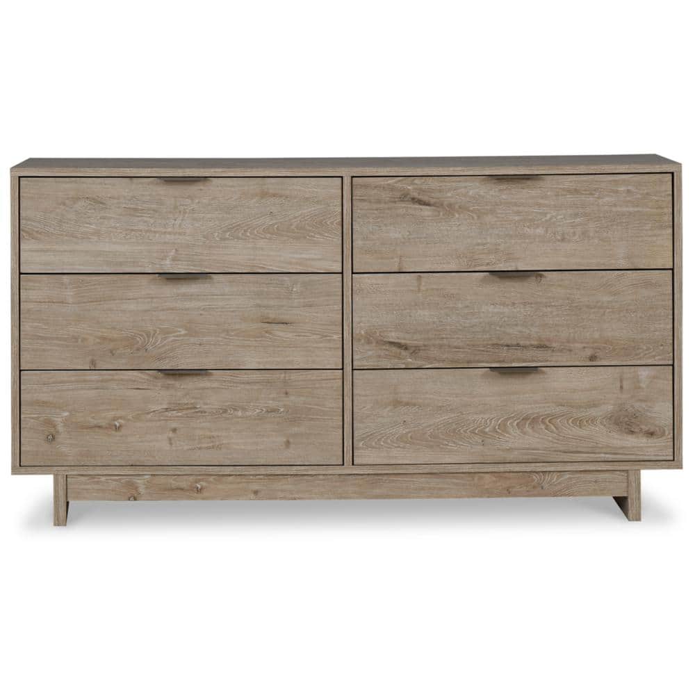 Light Brown 6-Drawer Engineered Wood Dresser