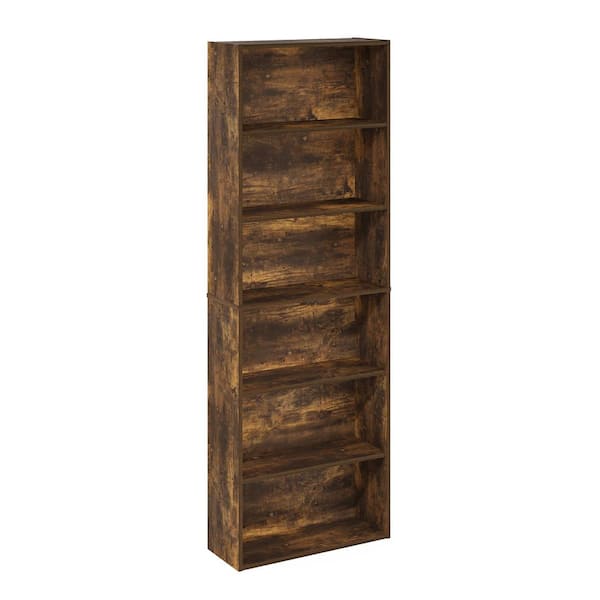 Furinno Jaya 71.06 in. Tall Amber Pine Wood 6-Shelf Standard Bookcase