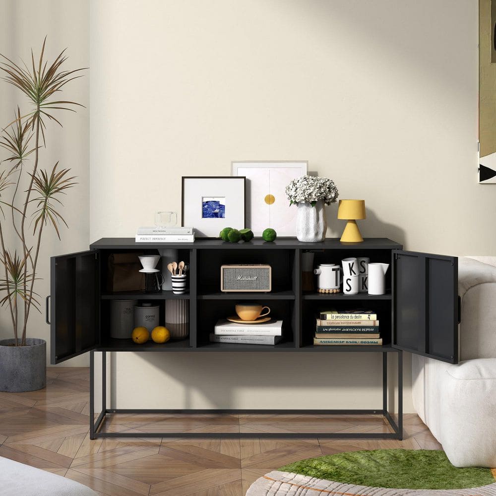 Modern Storage Sideboard Anti-Tilt, Elegant Handles, Magnetic Closure, Eco-Friendly for Home Rooms in Black price history on PriceWatchPro