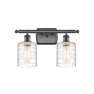Cobbleskill 16 in. 2-Light Oil Rubbed Bronze Vanity Light with Deco Swirl Glass Shade