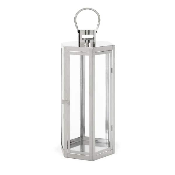 Noble House Brianna 9 in. x 23 in. Silver Stainless Steel Lantern