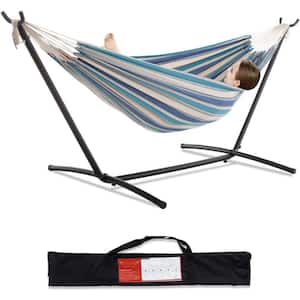 9 ft. Quilted Reversible Hammock, Capacity 2 People Standing Hammocks and Portable Carrying Bag ( Lightblue )