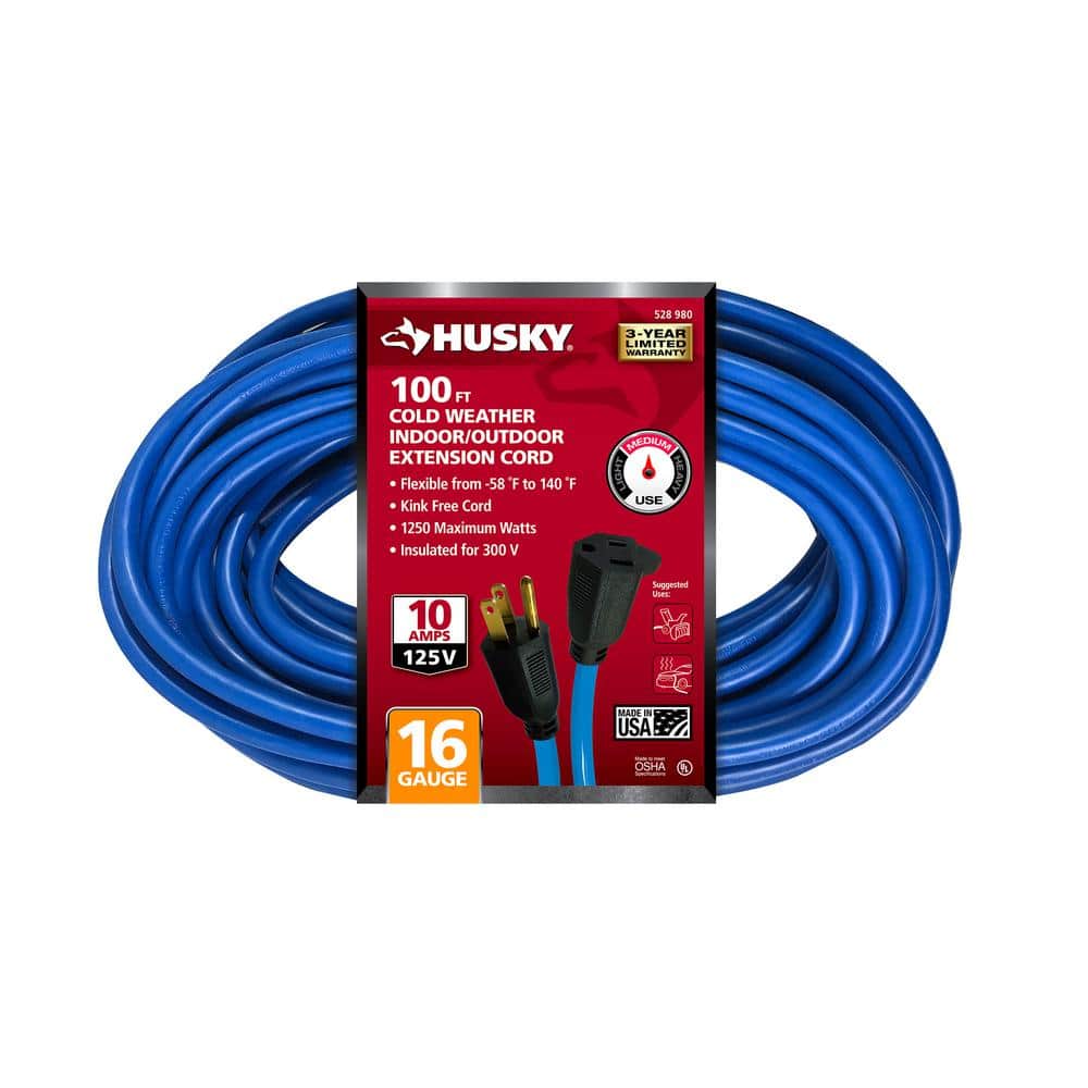 Husky 100 ft. 16/3 Medium Duty Cold Weather Indoor/Outdoor