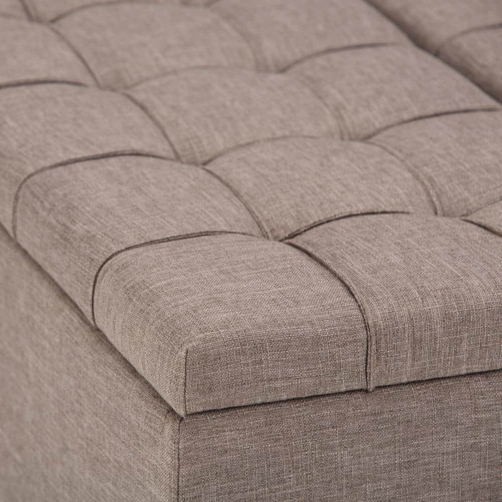 Fawn Brown Linen Tufted 36" Square Storage Ottoman