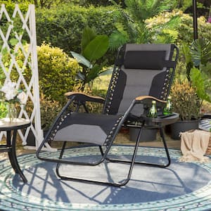 Massage Funtion Full Padded Lounge Chair Foldable Zero Gravity Reclining Outdoor Indoor Black