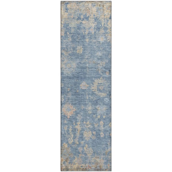 Mayfield Premium Machine Washable Abstract AMF2302 Blue 2 ft. x 7 ft. Runner Rug