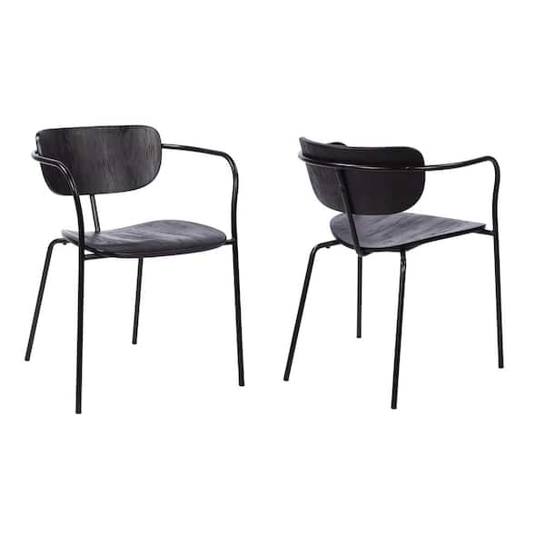 Armen Living Gavin Steel Side Chair in Black Powder Coating Finish and Black Brushed Wood-Set of 2