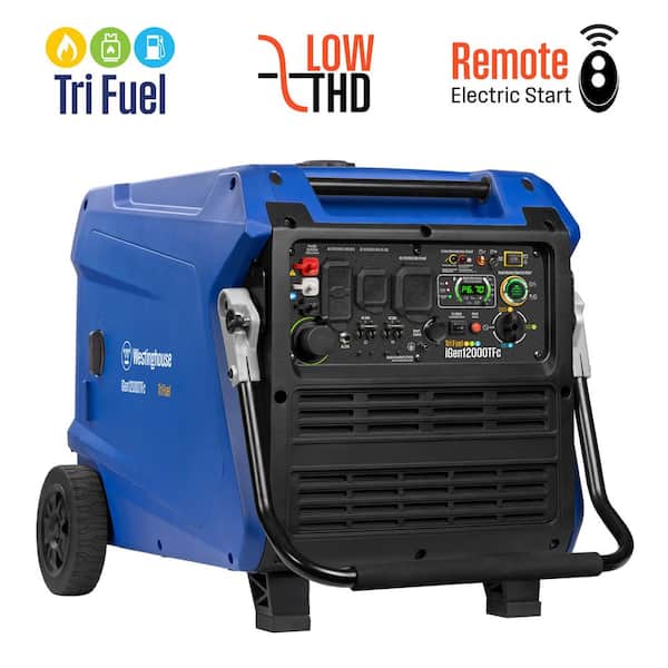 12,000-Watt Remote Electric Start Tri Fuel Gas, Propane, Natural Gas Powered Inverter Generator with CO Sensor