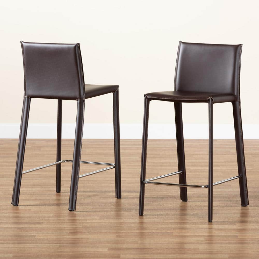 Rustic Brown Leather & Metal 42" Counter-Height Stool Set