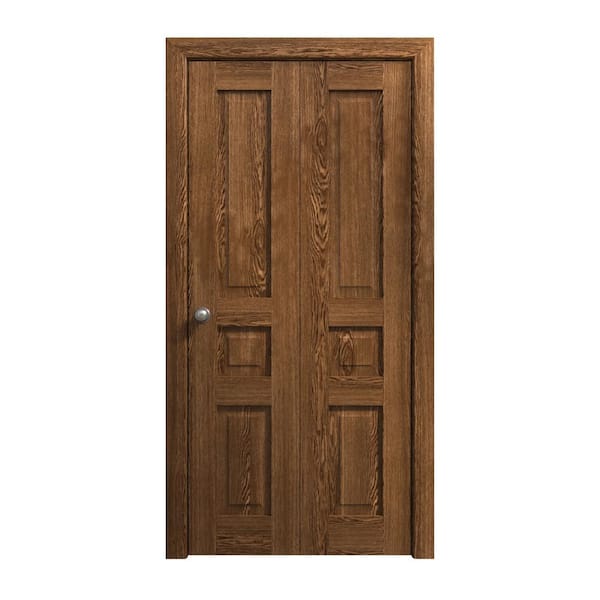 Sartodoors 72 in. x 96 in. Cognac Oak Solid Wood Bi-Fold Doors with Hardware