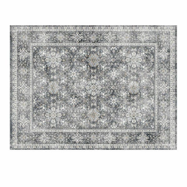 Gray 8 ft. x 10 ft. Washable Non-Slip Tear-Resistant Soft Carpet Pet & Child Friendly for Bedroom Office Area Rug