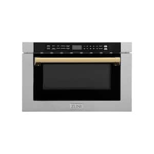 Autograph Edition 24 in. Built-In Microwave Drawer in Fingerprint Resistant Stainless & Traditional Polished Gold Handle