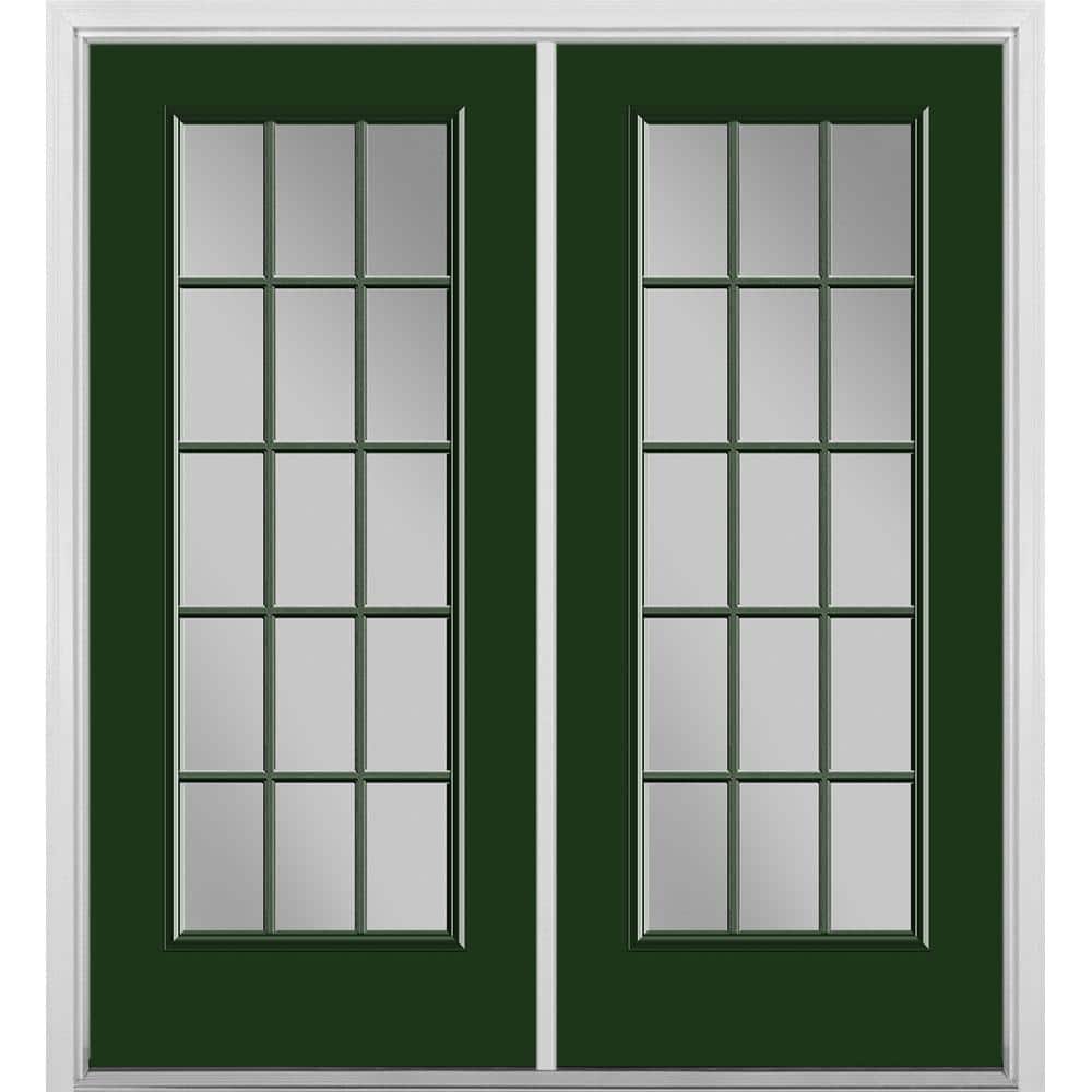 Masonite 60 in. x 80 in. Conifer Steel Prehung Left-Hand Inswing 15-Lite Clear Glass Patio Door in Vinyl Frame with Brickmold -  38045