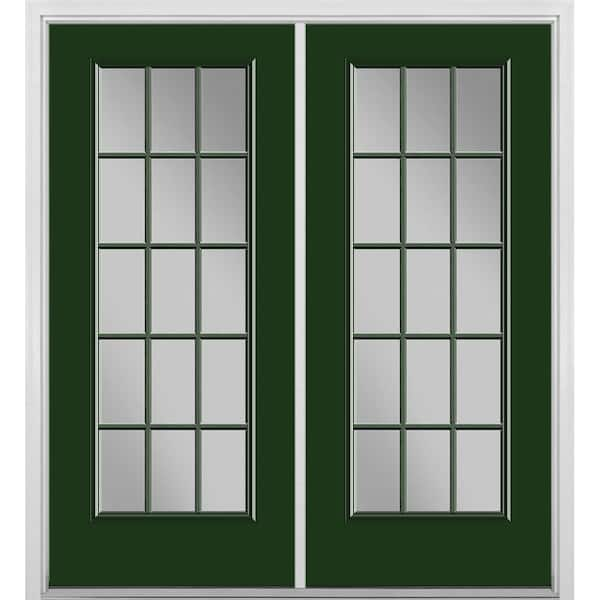 60 in. x 80 in. Conifer Steel Prehung Left-Hand Inswing 15-Lite Clear Glass Patio Door in Vinyl Frame with Brickmold