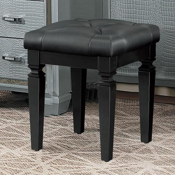 black leather vanity stool