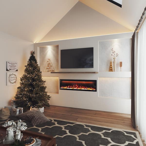 Luminara 60 in. WiFi-Enabled Recessed and Wall Mounted Electric Fireplace in Black with Alexa and Smart APP Control