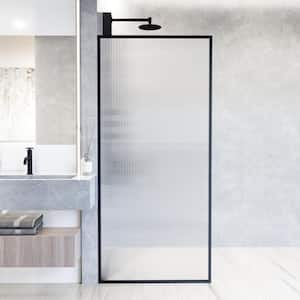 Meridian 34 in. W x 74 in. H Framed Fixed Shower Screen Door in Matte Black with 3/8 in. (10mm) Fluted Glass